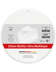 Zirkon BioStar Ultra Multilayer - Basierend auf Zirkon BioStar Ultra bieten Zirkon BioStar Multilayer Rohlinge eine fließende Farbabstufung von zervikal zu inzisal.
