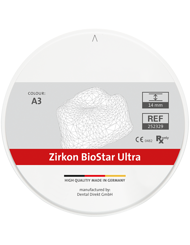 Zirkon BioStar Ultra - Zirkon BioStar Ultra ist ein hochtransluzentes Zirkoniumdioxid mit bester hydrothermaler Beständigkeit und erhöhtem Bruchschutzfaktor.